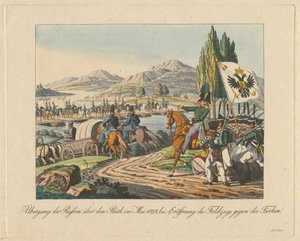 Russische Armee überquert den Pruth-Fluss nach Moldawien im Mai 1828, 1829