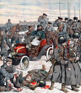 Russischer General leitet die Kampagne von seinem Auto aus, Russisch-Japanischer Krieg, 1904