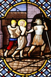 Kathedrale Saint-Corentin, Quimper Buntglas: Johannes der Täufer wird verhaftet, Quimper, Frankreich