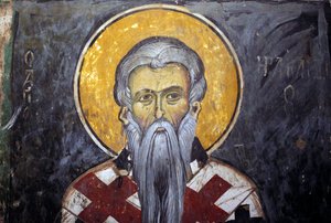 Der heilige Iraklion (Heraklion) Byzantinisches Fresko aus dem Agios Ioannis Lampadistis Kloster, Heiliger Johannes Lampadistis 11. Jahrhundert Zypern Bemalte Kirchen UNESCO-Stätte Troodos, Zypern von Unbekannt