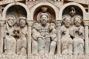 Tympanon der Abteikirche Sainte Foy: Abraham, Conques, Frankreich von Unbekannt