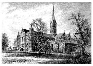 Kathedrale von Salisbury, von Südwesten, 1895