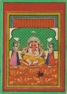 Sitzender Ganesha mit Begleitern, frühes 20. Jahrhundert