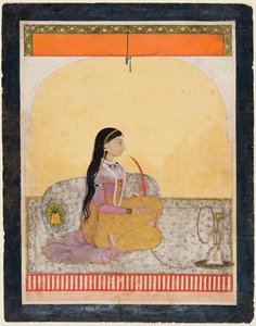 Sitzende Dame raucht eine Wasserpfeife, ca. 1780