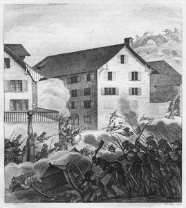 Zweite Schlacht von Zürich, Kampfszene am Zentralen, 1799 von Unbekannt