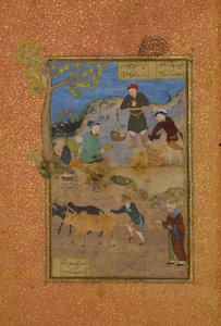 Shaikh Mahneh und der Dorfbewohner, Folio 49r aus einem Mantiq al-tair Sprache der Vögel von Unbekannt