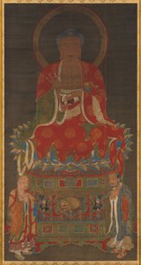 Shakyamuni-Triade: Buddha begleitet von Manjushri und Samantabhadra, 1300er Jahre von Unbekannt
