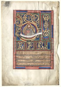 Einzelblatt aus einem Evangelienbuch mit Initiale L[iber generationis]: St. Matthäus verso, ca. 1190