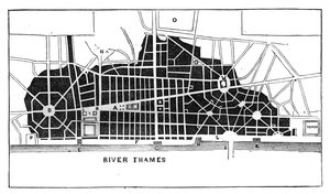 Sir Christopher Wrens Plan zum Wiederaufbau Londons nach dem Großen Brand 1666, um 1902