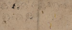 Skizzenseite mit Gesichtsstudien, wahrscheinlich Maharao Kishor Singh, ca. 1830 von Unbekannt