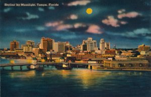Skyline im Mondlicht, Tampa, Florida, ca. 1940er Jahre