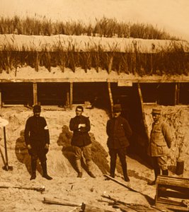Soldaten am Erste-Hilfe-Posten, um 1914-1918