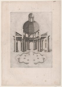 Speculum Romanae Magnificentiae: Innenraum und Grundriss eines achteckigen Tempels, 16. Jahrhundert