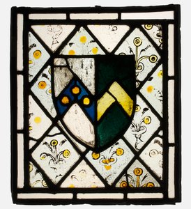 Bleiglasfenster mit Wappenschild von Johnson, Britisch, ca. 1500 von Unbekannt