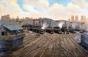 Dampflokomotiven am Bahnhof York, Yorkshire, ca. 1910