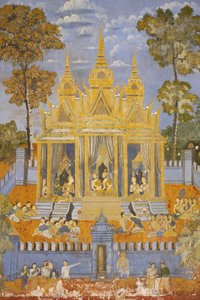 Silberpagode, Dieses Wandgemälde zeigt Szenen aus dem Reamker, der kambodschanischen Version des klassischen hinduistischen Gedichts Ramayana, Phnom Penh, Kambodscha von Unbekannt