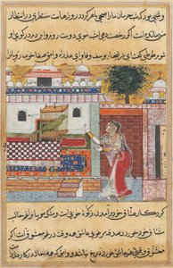 Geschichten eines Papageis Tuti-nama: Die zwölfte Nacht: Der Papagei spricht zu Khujasta..., ca. 1560 von Unbekannt