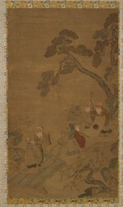 Wandteppich: Fünf Weise in einem Garten unter Kiefern, Ming-Dynastie bis Qing-Dynastie, 1368-1911