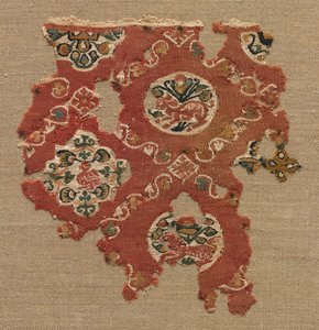Wandteppich mit Gitter aus Tieren in Medaillons, 600er-700er Jahre