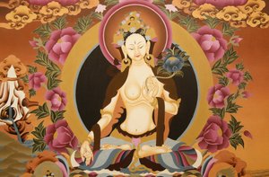 Thangka, die die Weiße Tara-Göttin darstellt, buddhistisches Symbol für langes Leben, Bhaktapur, Nepal