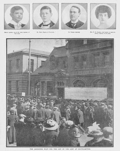 Das qualvolle Warten auf die Liste der Vermissten in Southampton, 20. April 1912