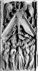 Der Altaraufsatz des Lebens der Jungfrau (Detail). Flachrelief von Jaume Cascalls (? -1378) 14. Jahrhundert Kirche Unserer Lieben Frau von Corneilla de Conflent (Ostpyrenäen) von Unbekannt