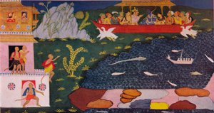 Die Ankunft von Rama und Sita im Luftwagen, 18. Jahrhundert, 1937