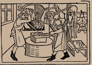 Die Kunst des Schmiedens. Aus Speculum Vitae Humanae von Rodericus Zamorensis, 1479 von Unbekannt