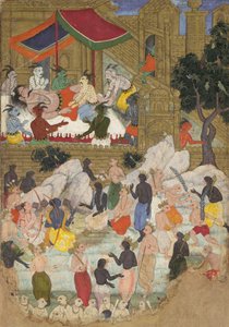 Das Erwachen von Kumbhakarna in der Goldenen Stadt Lanka, Folio aus einem Ramayana