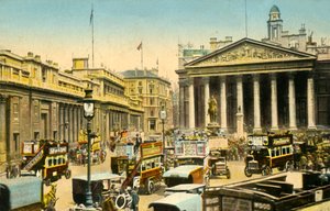 Die Bank von England und die Royal Exchange, London, ca. 1910 von Unbekannt