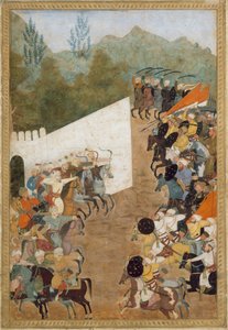 Die Schlacht von Shahbarghan, Folio aus einer Padshahnama-Chronik des Kaisers, 17. Jahrhundert