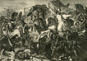 Der Bischof von Regensburg in der Schlacht von Augsburg, Schlacht am Lechfeld 955, 1890 von Unbekannt