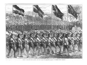 The Black Watch 42nd Highlanders marschieren zum Governors Green, Portsmouth, 1874