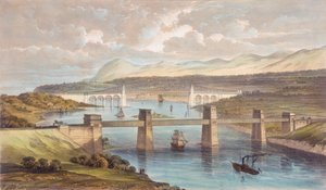 Die Britannia-Röhrenbrücke, Menai-Straße, Wales, ca. 1850