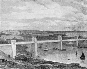 Die Britannia-Röhrenbrücke über die Menaistraße, 1850 von Unbekannt