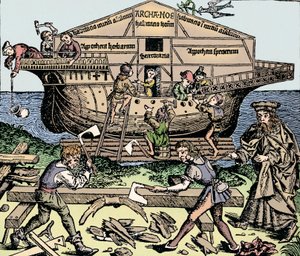 Der Bau der Arche unter der Aufsicht von Noah von Unbekannt