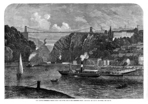 Die Clifton-Hängebrücke über den Fluss Avon, 1864