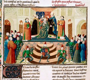 Die Krönung von Heinrich IV. von England (Detail) einer Miniatur aus den Grandes Chroniques de France von Jean Froissart, um 1470