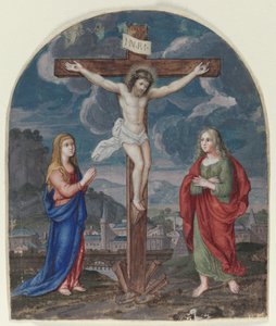 Die Kreuzigung: Miniatur aus einem Gebetbuch ausgeschnitten, ca. 1540-1550 von Unbekannt