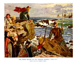 Die Dänen segeln den Ärmelkanal hinauf, um 877 n. Chr., 19. Jahrhundert