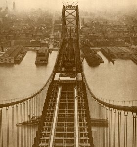 Die Hängebrücke über den Delaware River, um 1930