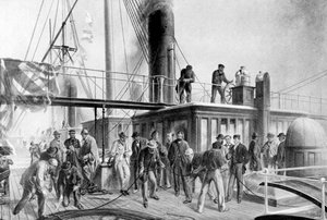 Die Great Eastern birgt das verlorene Atlantikkabel, 1866, um 1920