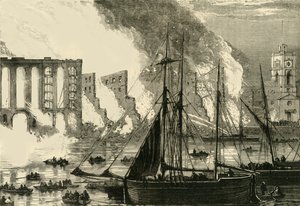 Das große Feuer am Cottons Wharf, Tooley Street, 1861