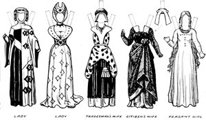 Die große Galerie der britischen Kostüme: Kleid getragen in der Regierungszeit von Edward III., ca. 1934