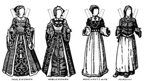 Die große Galerie der britischen Kostüme: Kleid aus der Zeit Heinrichs VIII., um 1934
