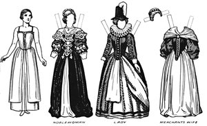 Die große Galerie der historischen Kostüme: Kleid getragen in der Regierungszeit von James I., ca. 1934