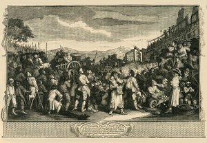 Der faule Lehrling wird in Tyburn hingerichtet. Nach Hogarths Druck, 1747, um 1876
