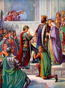 Die Investitur des Schwarzen Prinzen als Ritter des Hosenbandordens, 1348, um 1920