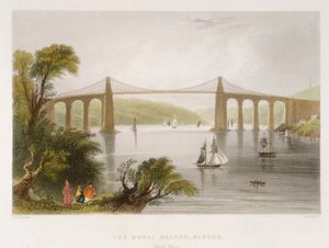 Die Menai-Brücke, Bangor Nordwales, ca. 1826-ca. 1850 von Unbekannt