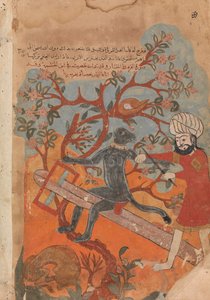 Der Affe versucht sich in der Tischlerei, Folio aus einem Kalila wa Dimna, 18. Jahrhundert